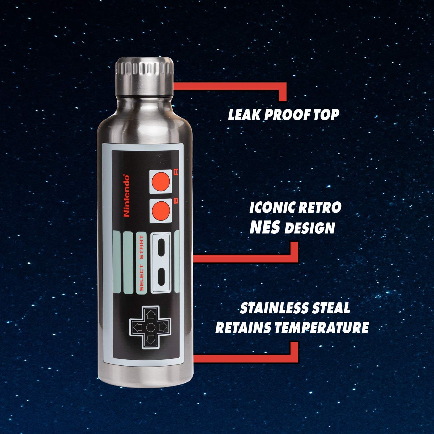 Paladone NES Botella de agua de acero inoxidable, con licencia - Imagen 3